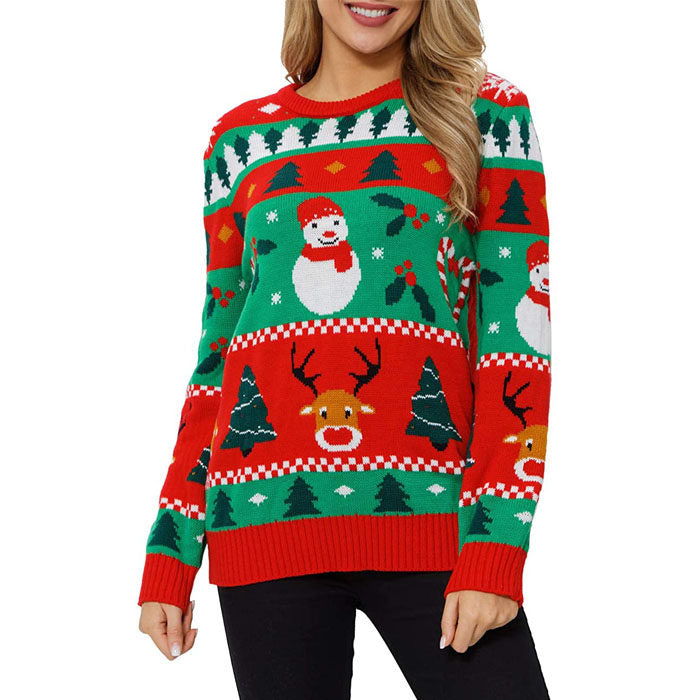Beakey Women's Christmas Sweater Pullover Snowflake Long Sleeve Shirt-Snowman Red-KLK2122