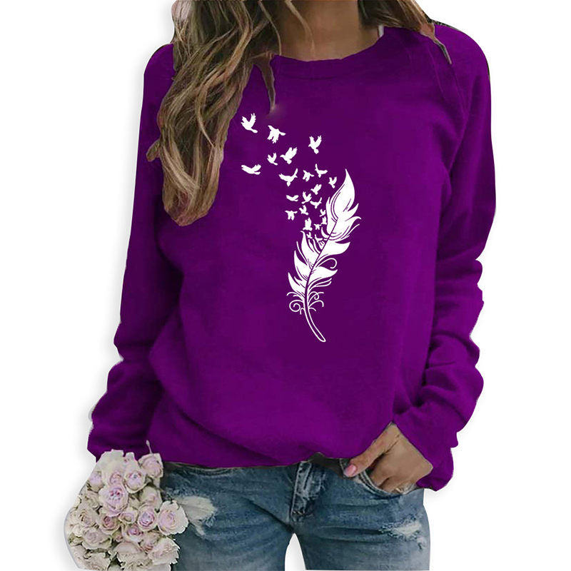 Beakey Womens Casual Long Sleeve T-Shirt Crew Neck Pullover-Purple White