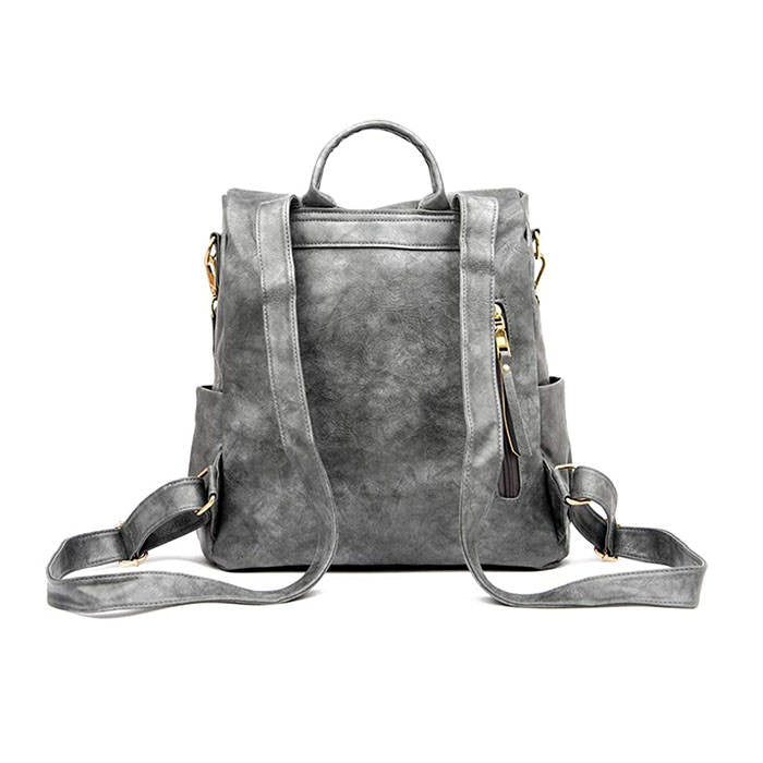Beakey Women's Fashion Purse Backpack Multipurpose Design Backpack PU Leather Travel bag-Gray
