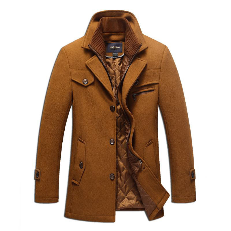Beakey Mens Pea Coat Wool Blend Single Breasted Overcoat for Winter-Camel