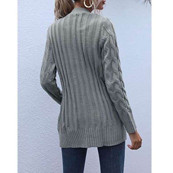 Beakey Women's Winter Keep Warm Long Sleeve Knit Sweater Cardigan Button Loose Outerwear-Gray-YL220187