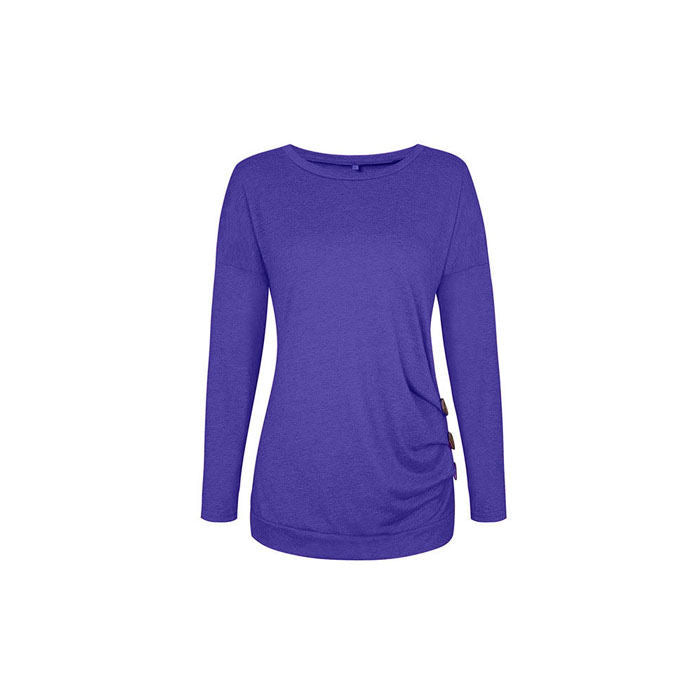 Beakey Women's Casual Long Sleeve Round Neck Loose T Shirt Blouse Tops-Violet-88041