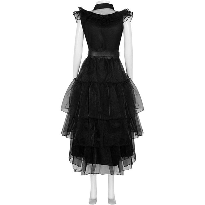 Beakey Classic Evening Dress for Women with Belt Wednesday Cosplay Costume