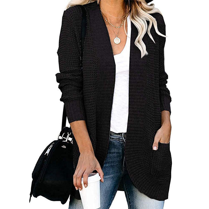 Beakey Womens Long Sleeve Cardigans Chunky Knit Draped Sweaters Outwear-Black-220185