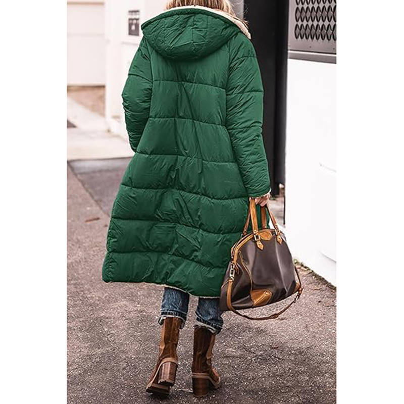 Beakey Womens Long Coats with Hood Fleece Lining Oversized Jackets-Green