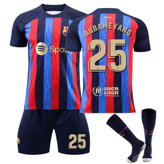 Beakey FC Barcelona Home Jersey 2022-23 AUBAMEYANG #25 Soccer Jersey Kids Adult 3-Pieces Jersey Kits