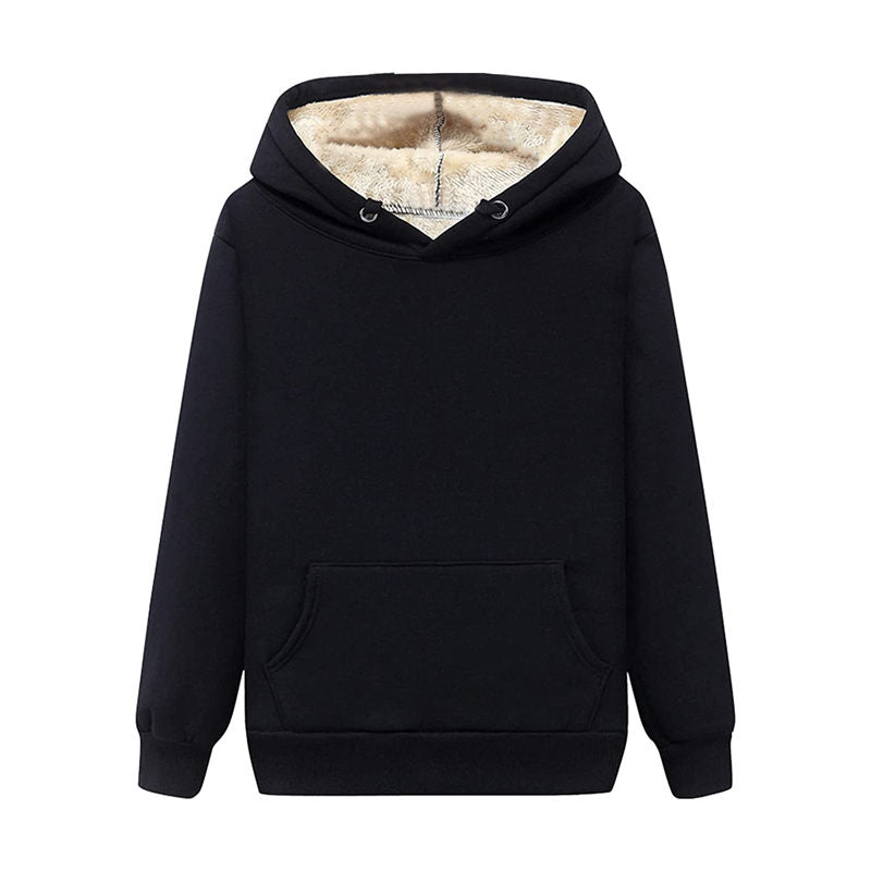 Beakey Ladies Winter Warm Fleece Lined Pullover Casual Hooded Sweatshirt-Black