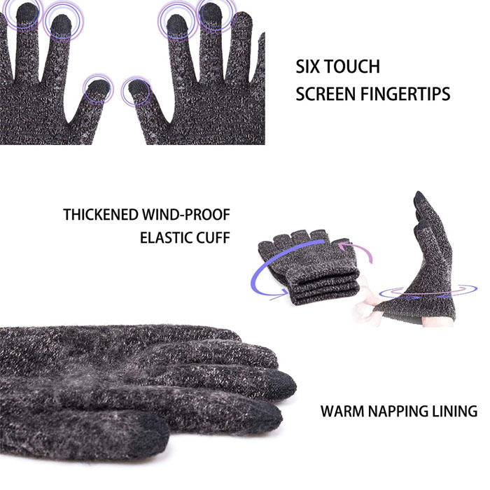 Beakey Winter Woman Gloves Upgraded Touch Screen Anti-Slip Silicone Gel Elastic Cuff Thermal-Brown+Coffee White-DZ32
