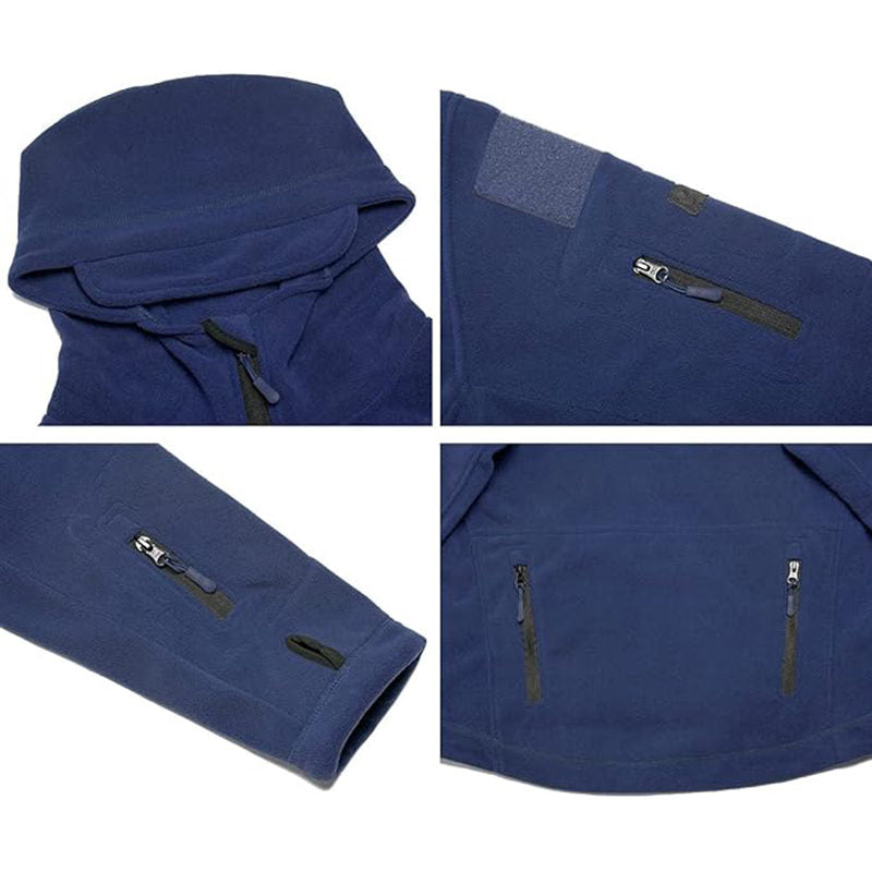 Beakey Military Tactical Jacket for Men Fleece Hooded Coat with Zipper-Navy Blue