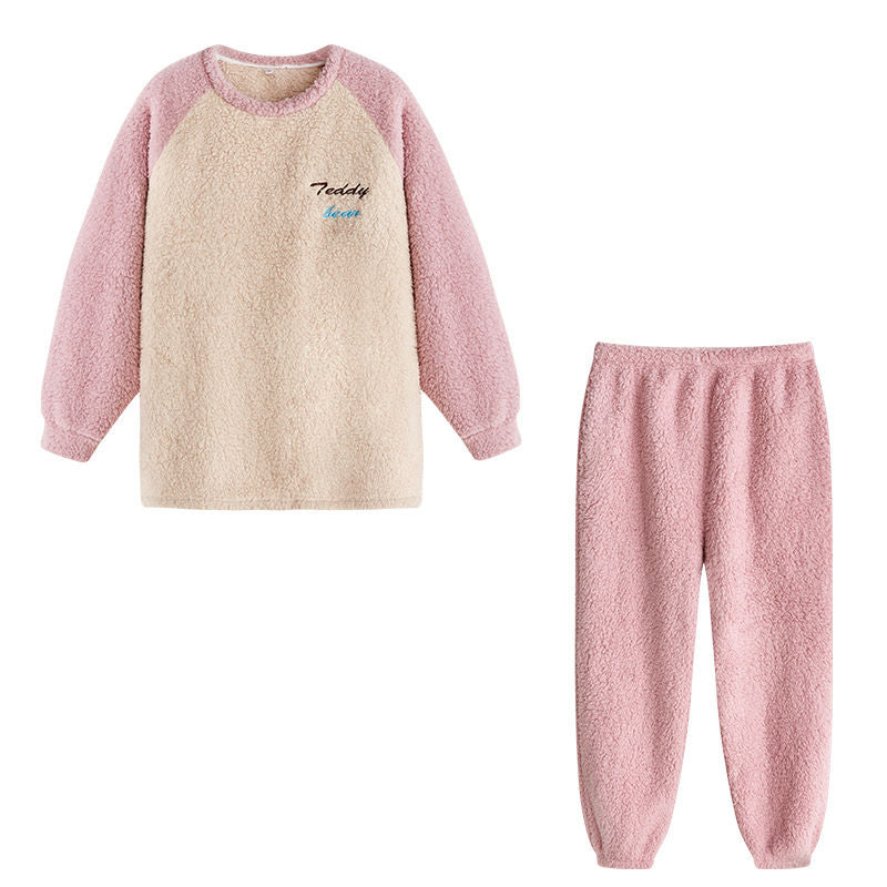 Beakey Crewneck Colorblock Pajamas Set for Couple-Pink