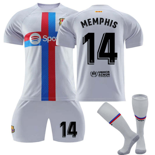 Beakey FC Barcelona Second Away Jersey 2022-23 MEMPHIS #14 Soccer Jersey Kids Adult 3-Pieces Jersey Kits