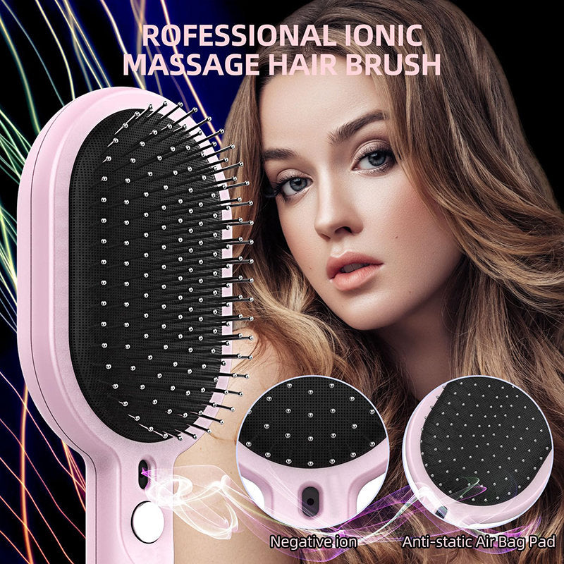 Beakey Vibratio Hair Brush with Negative Ionic for Detangling Frizzy-Pink