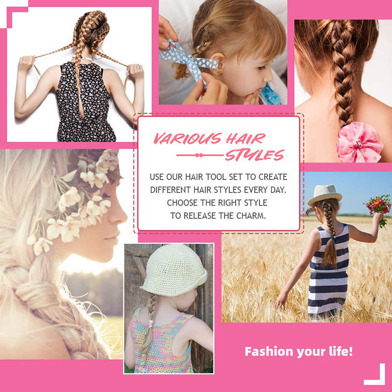 Beakey 2 Pcs French Braid Loop + 1 Pcs Rat Tail Comb for Hair Styling-Pink