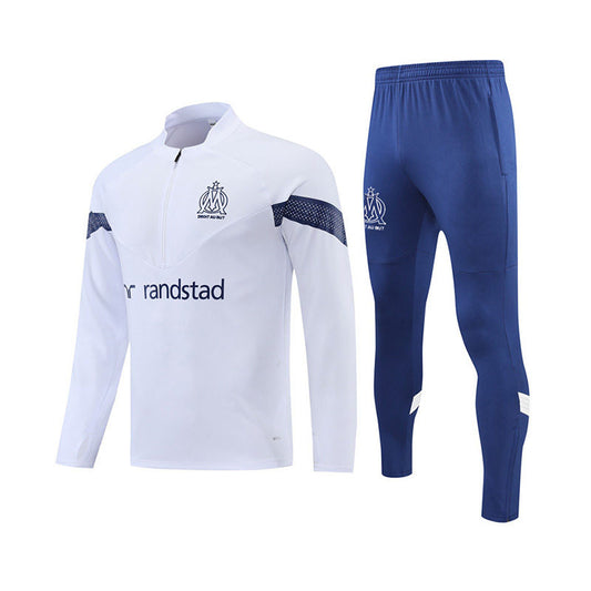 Beakey Marseille Soccer Suit Breathable Football Jersey with Half Zipper for Kids Adults-White
