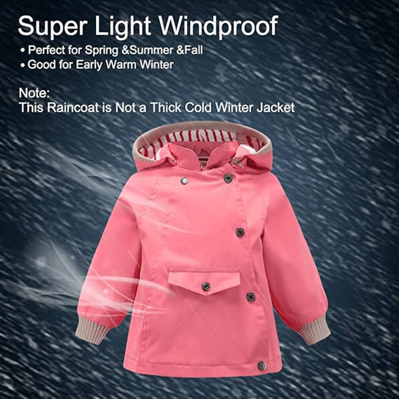 Beakey Kids Rain Jacket with Removable Hood Windproof for Spring Fall-Pink
