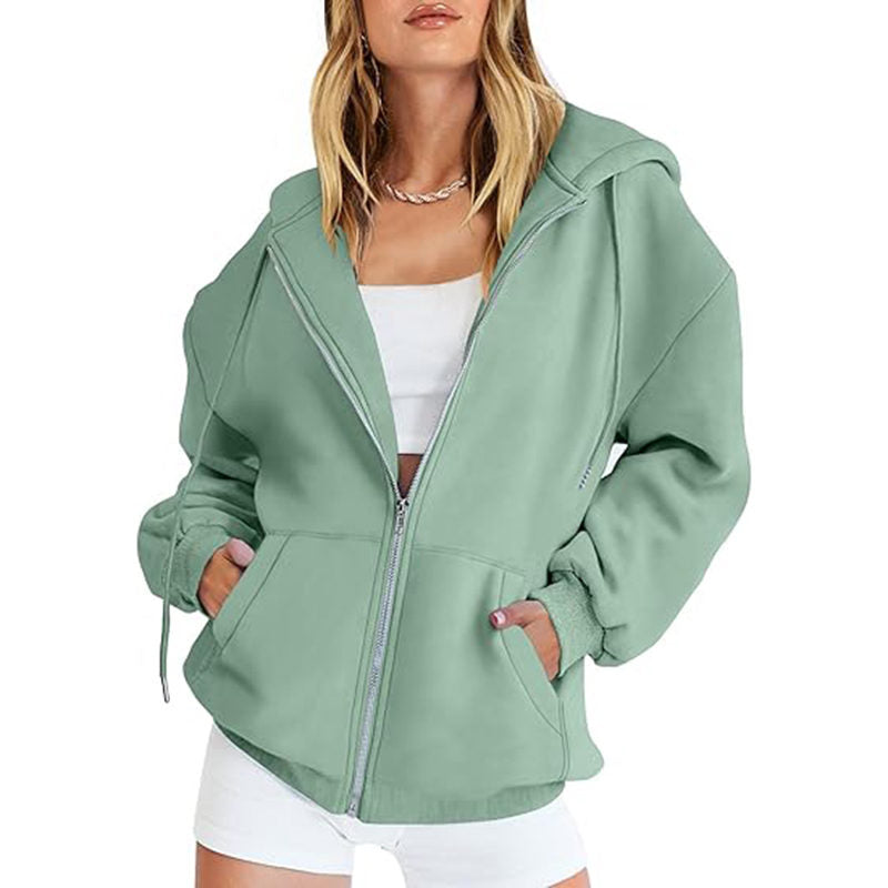 Beakey Womens Zip Up Hoodies with Pockets Y2K Oversized Sweatshirts-Light Green