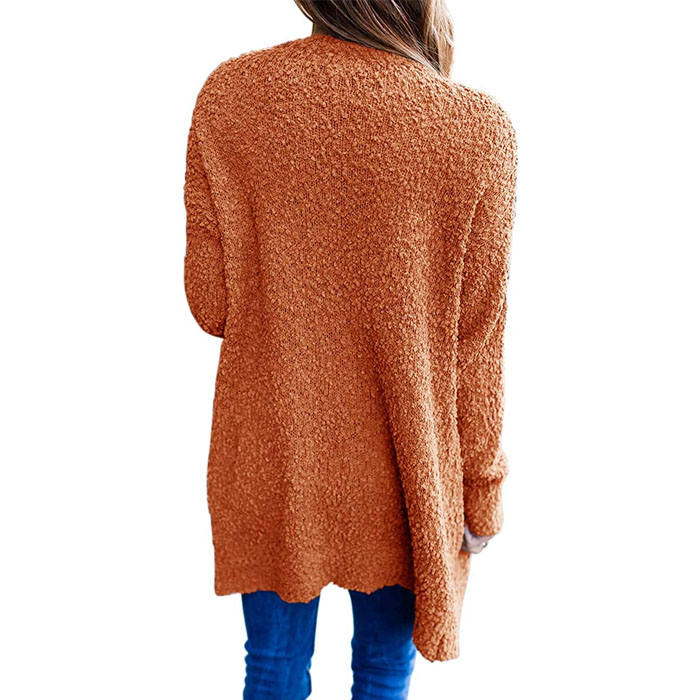 Beakey Women's Winter Long Sleeve Soft Chunky Knit Sweater Cardigan Outwear-Orange-YL1305