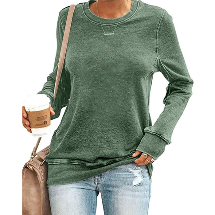 Beakey Womens Casual Crewneck Sweatshirt Long Sleeve Solid Color Loose Tops-Green-8100