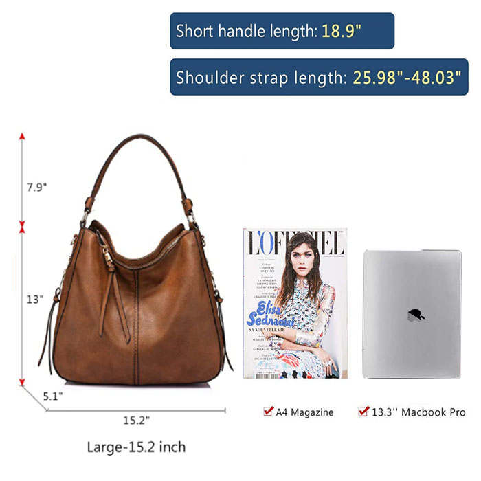 Beakey Handbags for Women Large Designer Ladies Hobo bag Bucket Purse Faux Leather-Brown