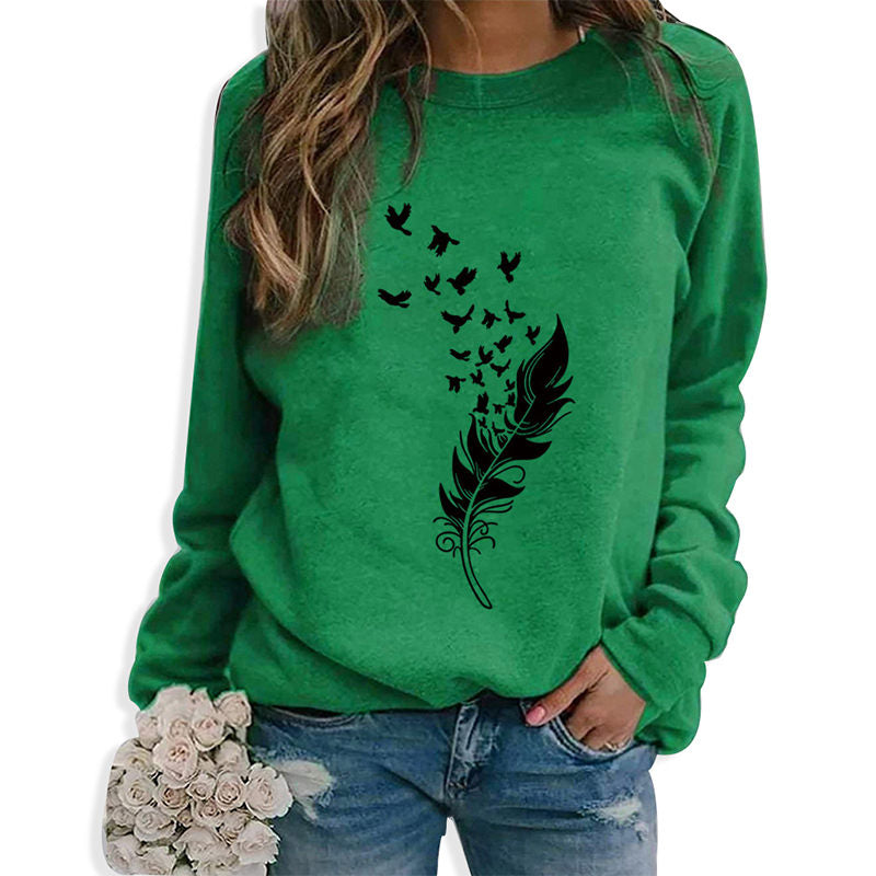 Beakey Womens Casual Long Sleeve T-Shirt Crew Neck Pullover-Green