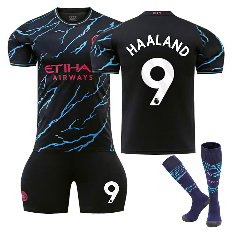 Beakey Manchester City Second Away EPL Jersey HAALAND #9 Soccer Jersey Kids Adult 3Pcs Jersey Kits