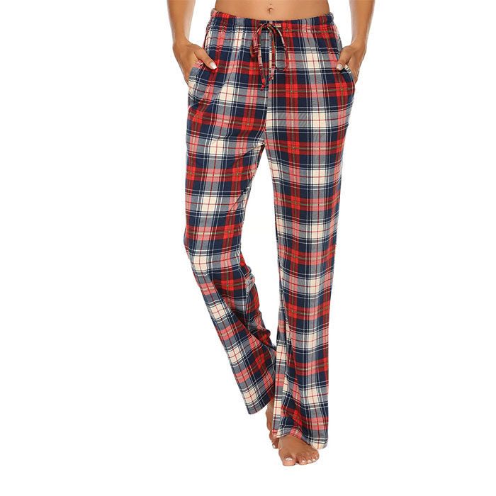 Beakey Women Lounge Pants Comfy Pajama Bottom Stretch Plaid Drawstring Bottoms Pants-03-SP127