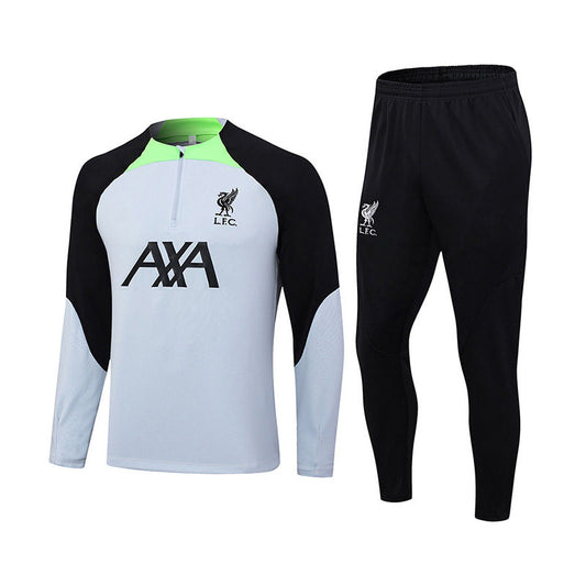 Beakey Liverpool Soccer Suit Breathable Football Jersey with Half Zipper for Kids Adults-Gray