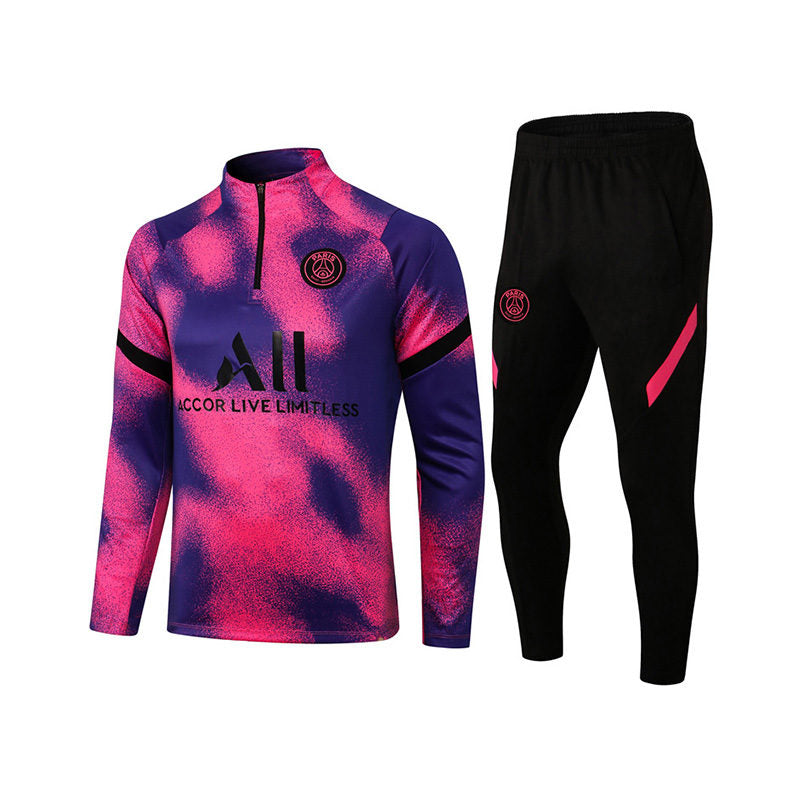 Beakey Paris Soccer Suit Football Training Suit with Long Sleeves Half Zipper for Kids Adults-Pink