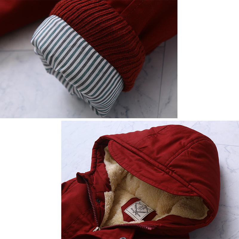 Beakey Kids Winter Jacket with Hood & Pockets Fleece Lining Outwear-Wine Red