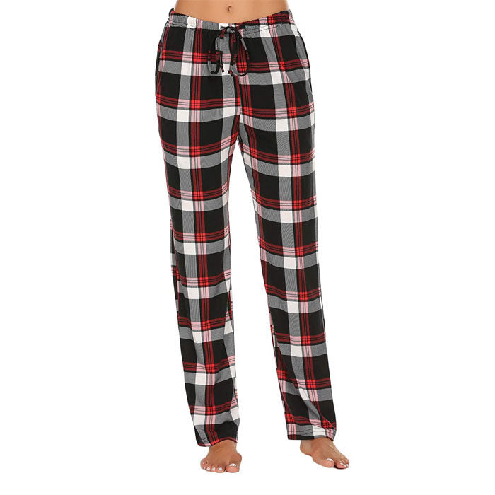 Beakey Women Lounge Pants Comfy Pajama Bottom Stretch Plaid Drawstring Bottoms Pants-02-SP127