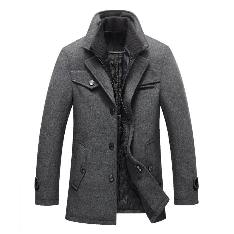 Beakey Mens Pea Coat Wool Blend Single Breasted Overcoat for Winter-Grey
