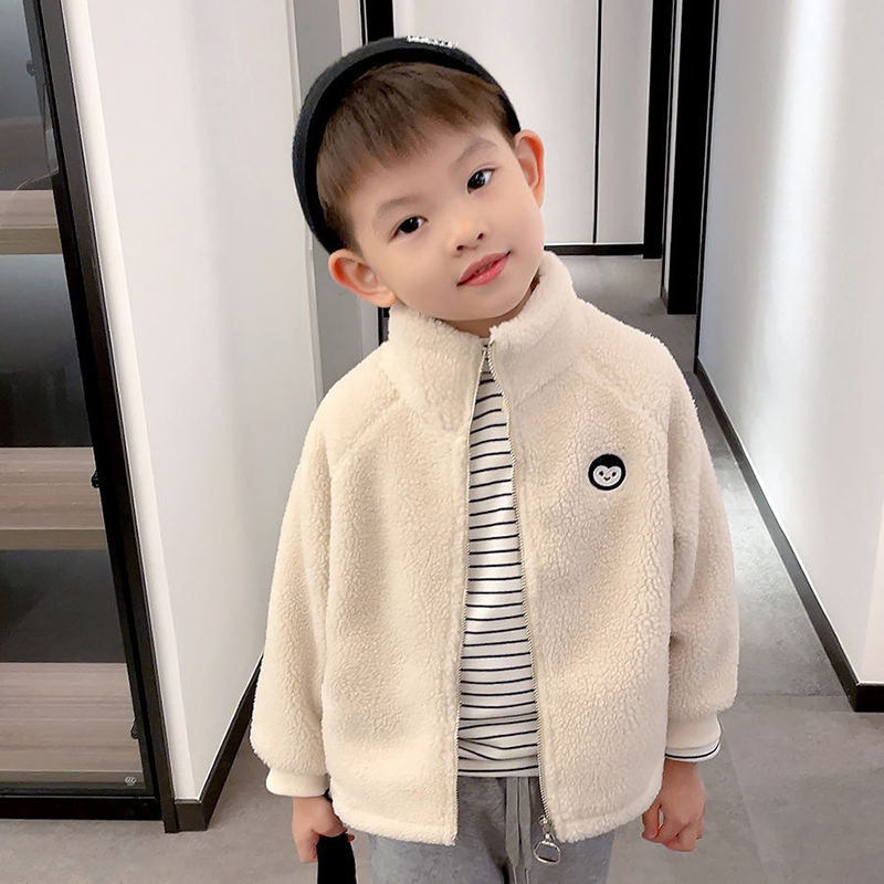 Beakey Baby Fleece Jacket Stand Collar Warm Zip Up Outwear for Winter-White