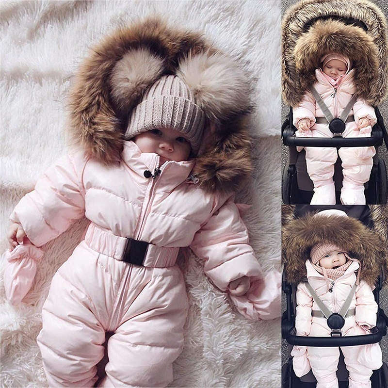 Beakey Newborn Snowsuits with Removable Hood Warm Padded Coat Winter-Pink