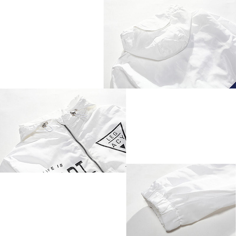 Beakey Lightweight Windbreaker for Men Hip Hop Hooded Zip Up Jacket-White