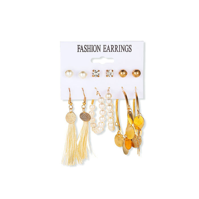 Beakey 6 Pairs Fashion Earrings Set with Tassel Dangle Hoop Earrings Colorful Statement Earrings Studs-(Style 10)