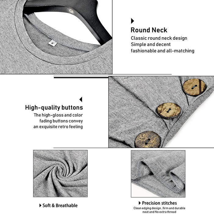 Beakey Women's Casual Long Sleeve Round Neck Loose T Shirt Blouse Tops-Light Gray-88041