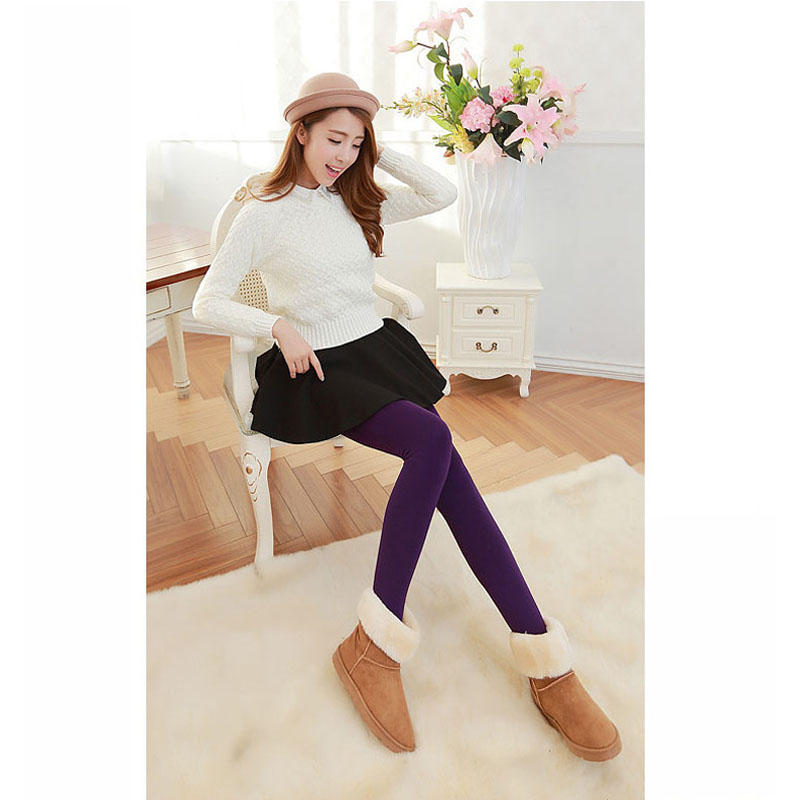 Beakey Winter Warm Fleece Lined Elastic Leggings Pants for Women-Purple