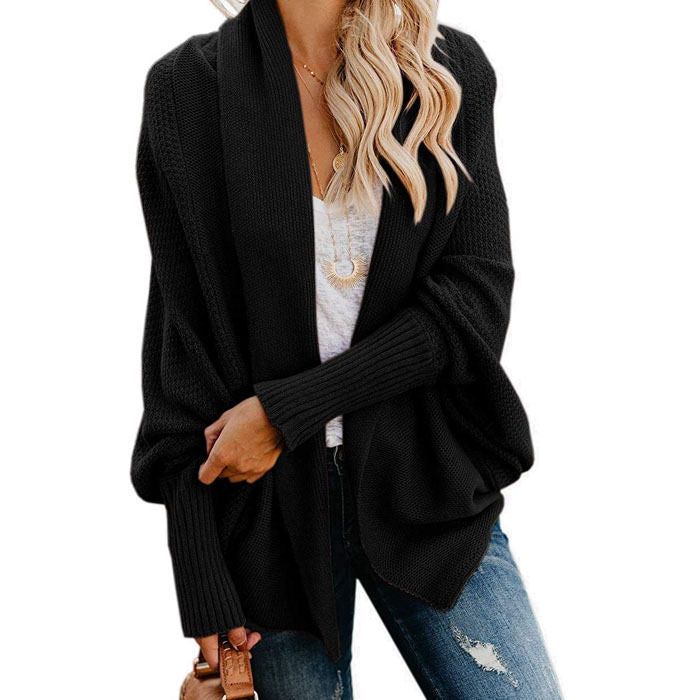 Beakey Women's Batwing Knitted Oversized Slouchy Solid Cardigan Sweater Knit Outwear-Black