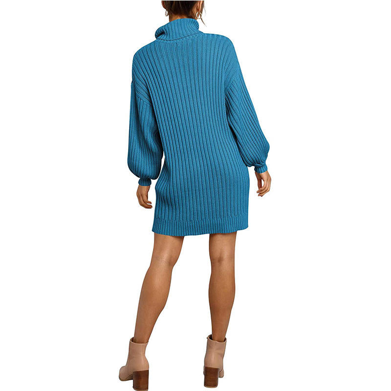 Beakey Womens Turtleneck Loose Sweater Dress Soft Winter Pullover Dress-Royal Blue
