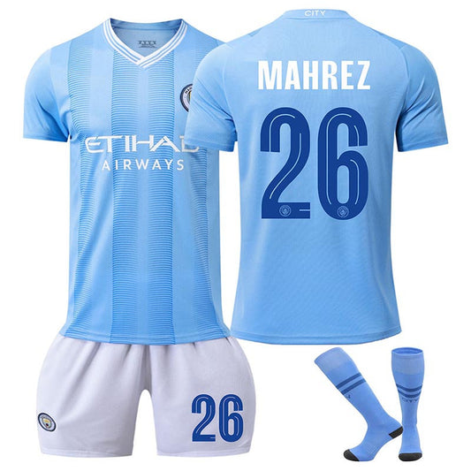 Beakey Manchester City Home MAHREZ #26 Soccer Jersey Kids Adult 3Pcs Kits