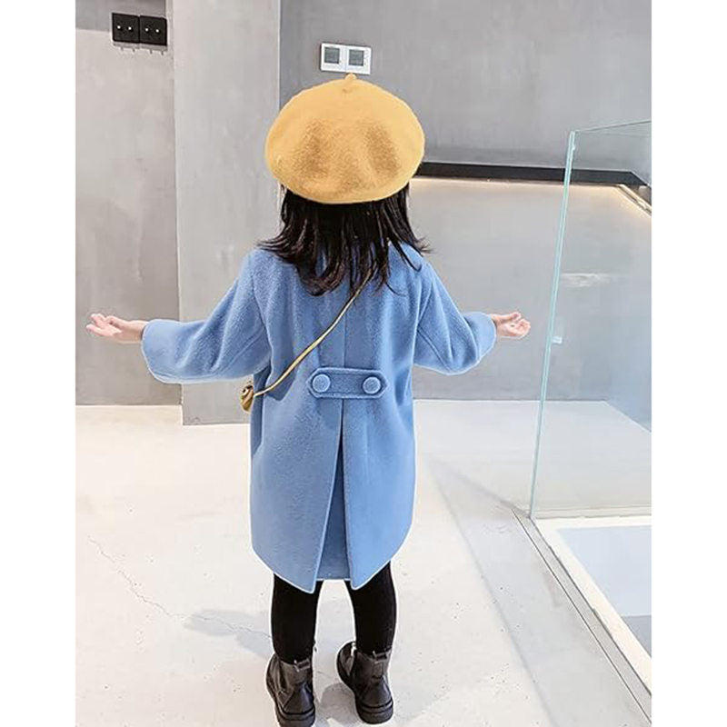 Beakey Long Pea Coat for Kids Girls Long Sleeve Button Outerwear Winter-Blue