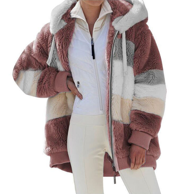 Beakey Womens Warm Coats Fuzzy Sherpa Hooded Jacket with Pockets-Red