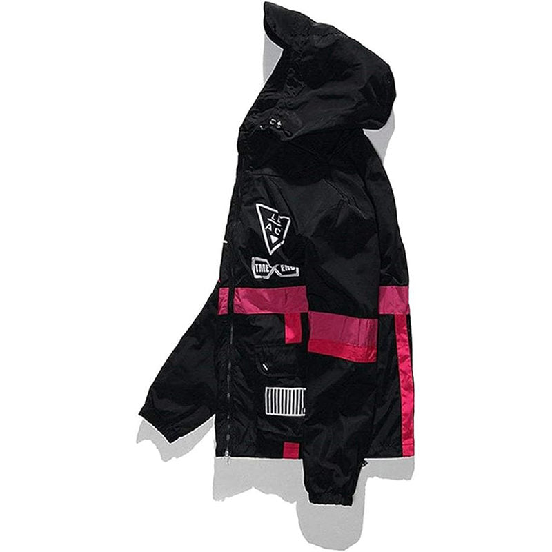Beakey Lightweight Windbreaker for Men Hip Hop Hooded Zip Up Jacket-Black