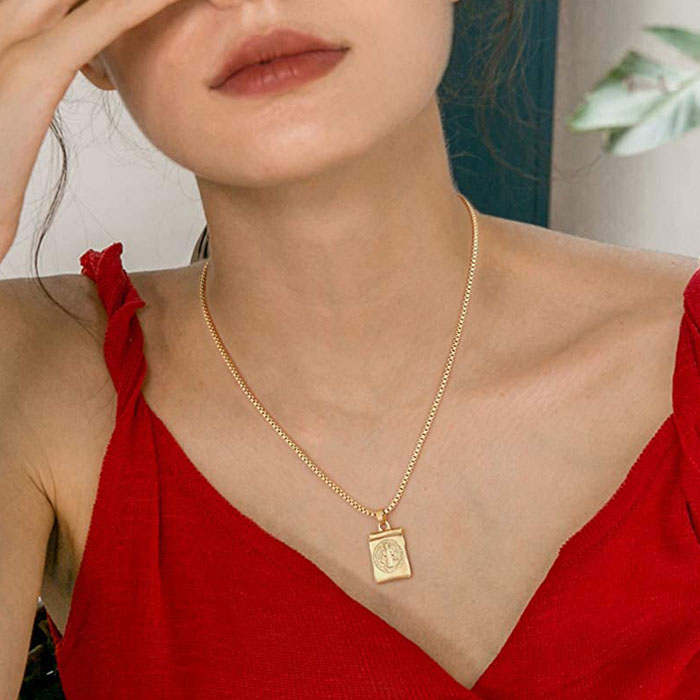 Beakey Simple Cute Long Pendant Necklace Oval Link Choker Double Layer Jewery-Saint Benedict-GL-0023A