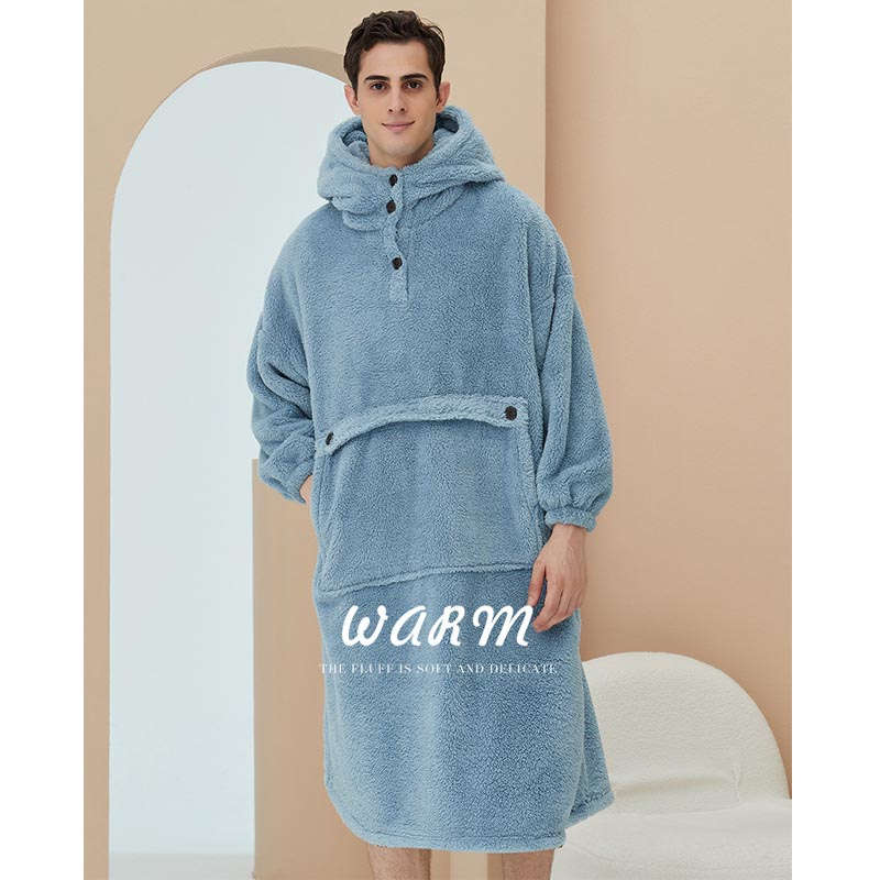 Beakey Hoodie Plush Pajama Set for couple-Haze Blue