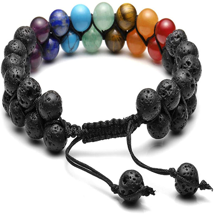 Beakey Bead Bracelet 7 Chakras Healing Crystals Bracelet Stone Beads Double Layer Bracelets-Lava Rock Stone Bracelet
