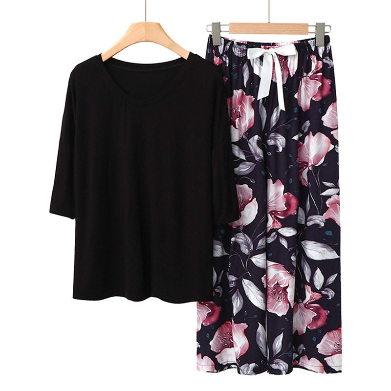 Beakey Womens Pajama Set Print Sleepwear Soft V-Neck Short Sleeve Top With Pants-35