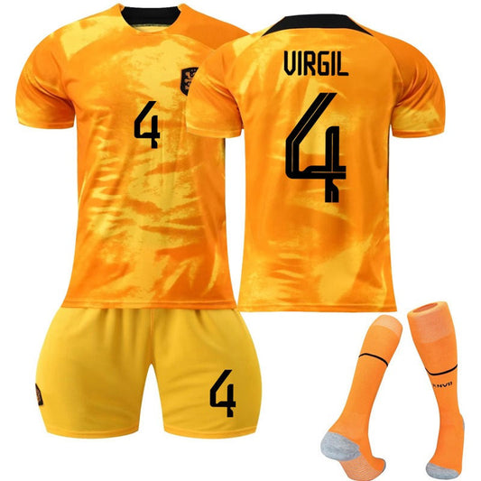 Beakey VIRGIL #4 Netherlands Home Jersey 2022/23 Soccer Jersey Kit Football T-shirt Set For Adult Kids