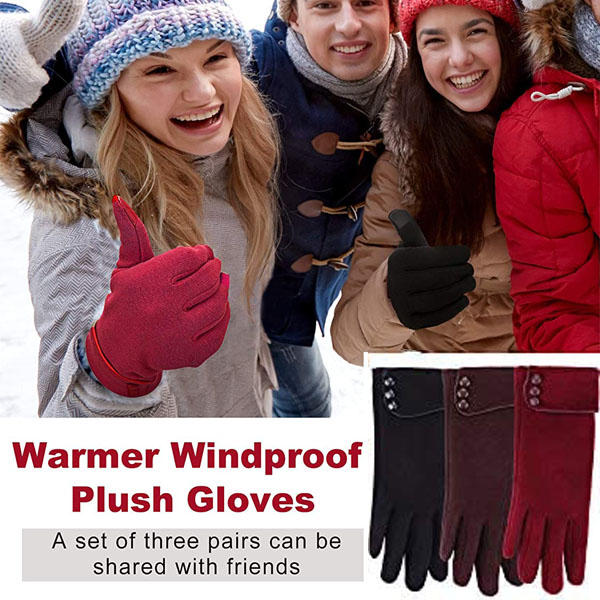 Beakey 3 Pairs Women Winter Gloves Warm Touchscreen Windproof Gloves-BlackWine RedBrown