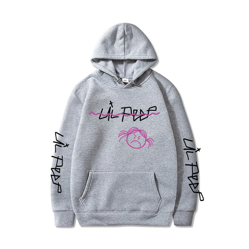 Beakey Unisex Hoodie for Winter with Front Pocket Letter Print Sweatshirt-LightGreyB